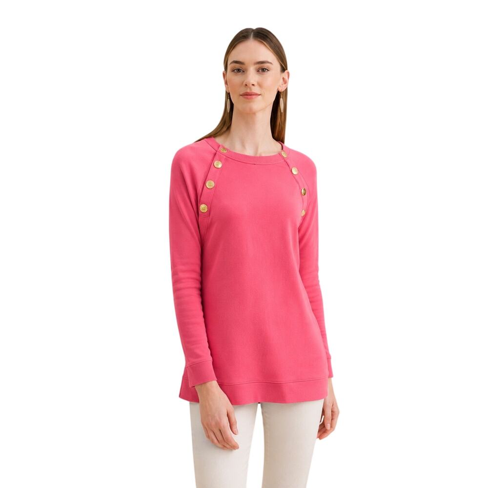 CHICO’S Pink 100% Pima Cotton Gold Button Tunic Top | Size 0 Small